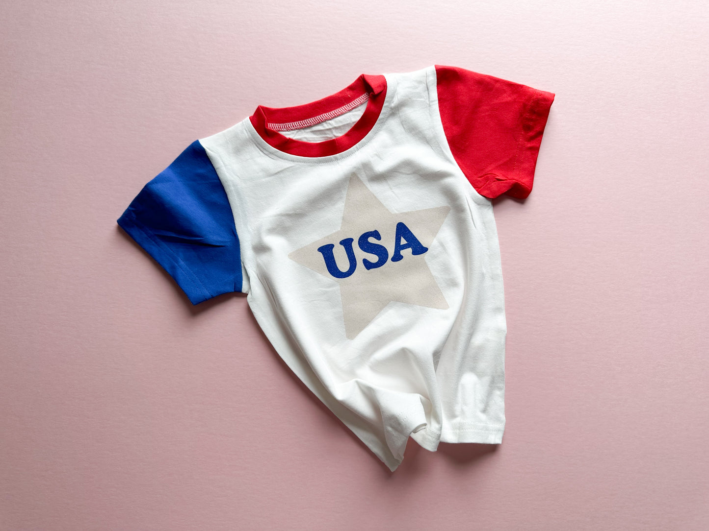 USA tee in Red/Blue with optional sparkle print