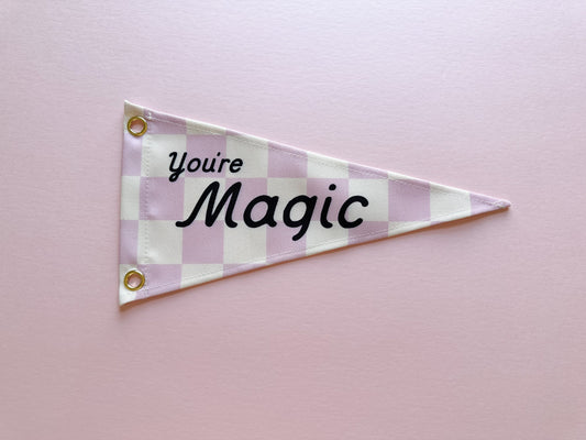 You’re Magic Plaid Banner Flag in Purple