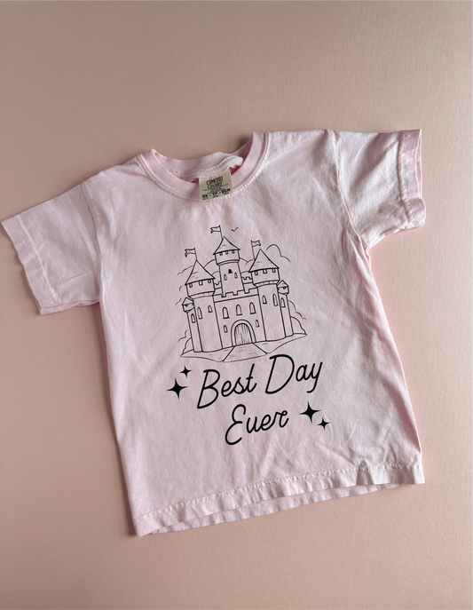 Best Day Ever Castle Tee in Pink -  Kids/Adult