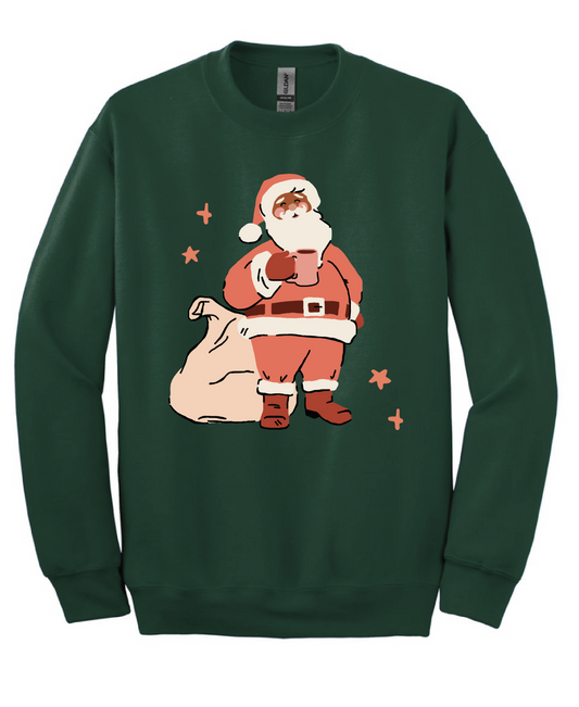 Santa Adult Sweatshirt - Green / Dark Skin